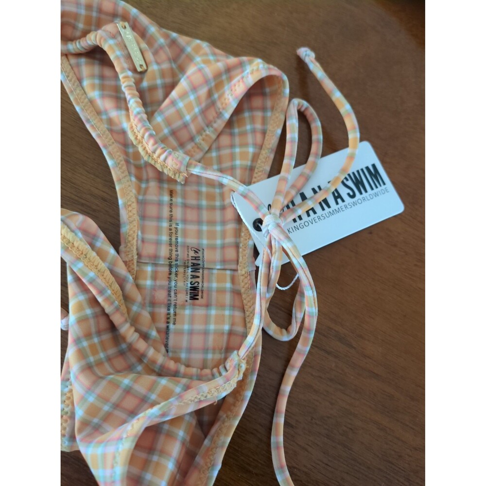 Lahana Swim creamsicle plaid "Birdie" top / side tie bottom set NWT size MED - Picture 4 of 7